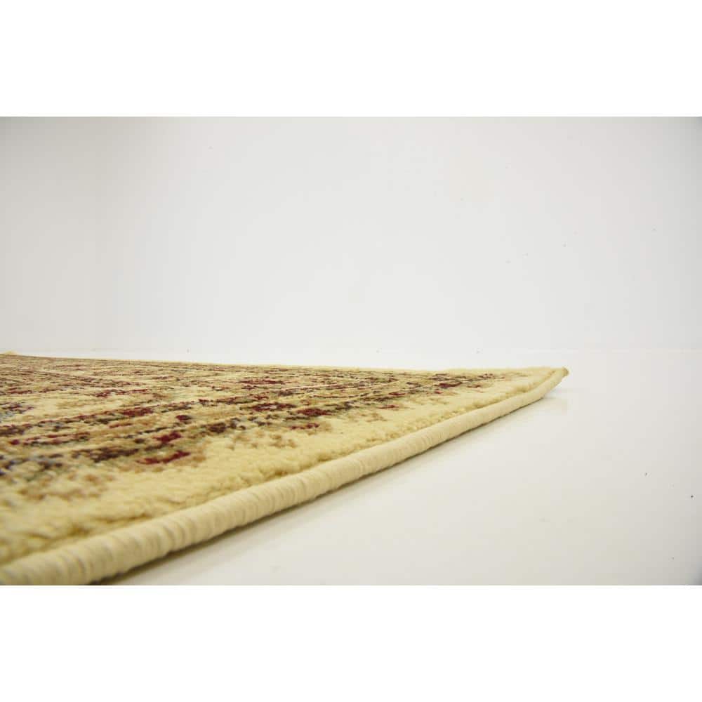 Elegant Ivory Floral 5' x 8' Easy-Care Synthetic Rug