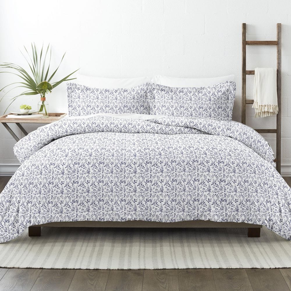 Burst of Vines Patterned Performance Navy Queen 3-Piece Duvet Cover Set