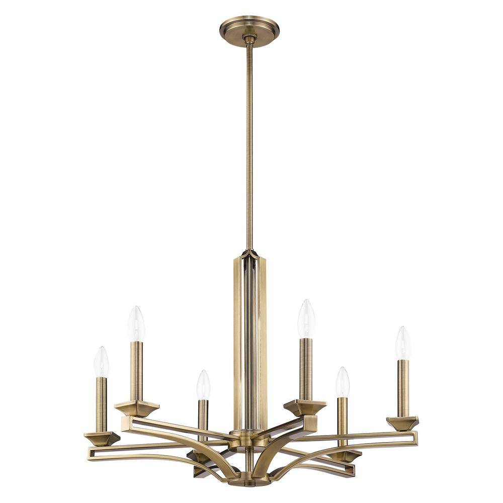 Antique Brass 6-Light Candelabra Chandelier with Adjustable Rods