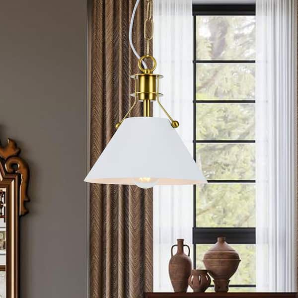 1-Light 9.8 in. White Iron Modern Mini Dimmable Pendant Dining Kitchen Ceiling Lights Foyer Bedroom Lighting