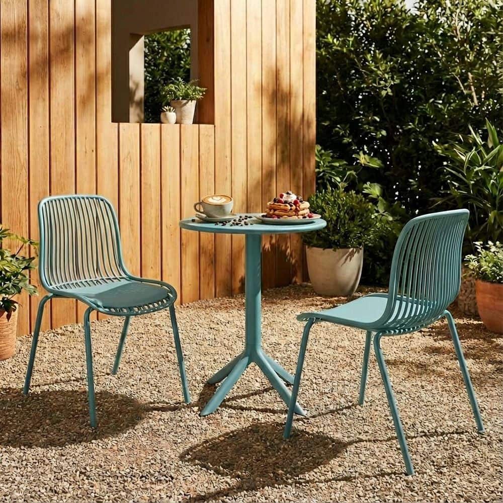 Xia Sky Blue 3-Piece Plastic Round Patio Outdoor Bistro Set Dining Chair with Metal Frame price history on PriceWatchPro