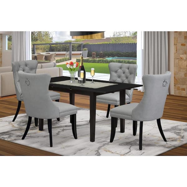 East West Furniture 5-Piece Black Finish Solid Wood Top - Rectangular Dining Room Set with Butterfly Leaf (Seats-4)