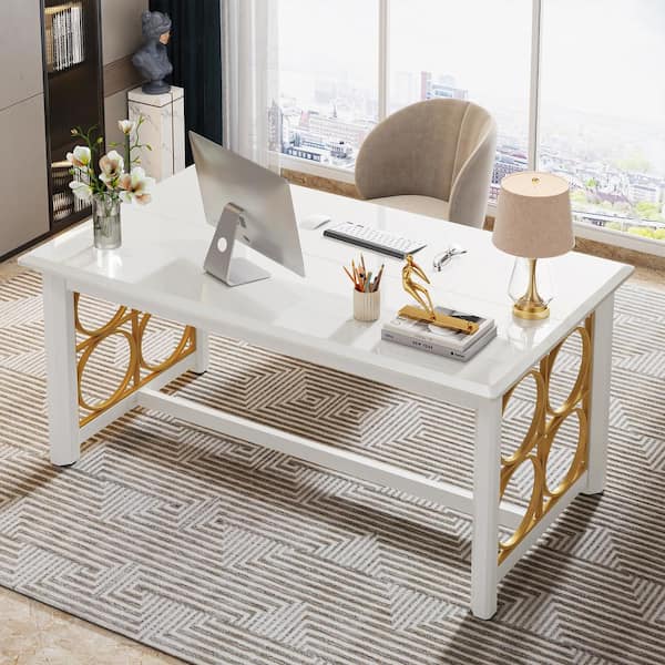 BYBLIGHT Moronia 62.9 in. Rectangular White Engineered Wood Computer Desk