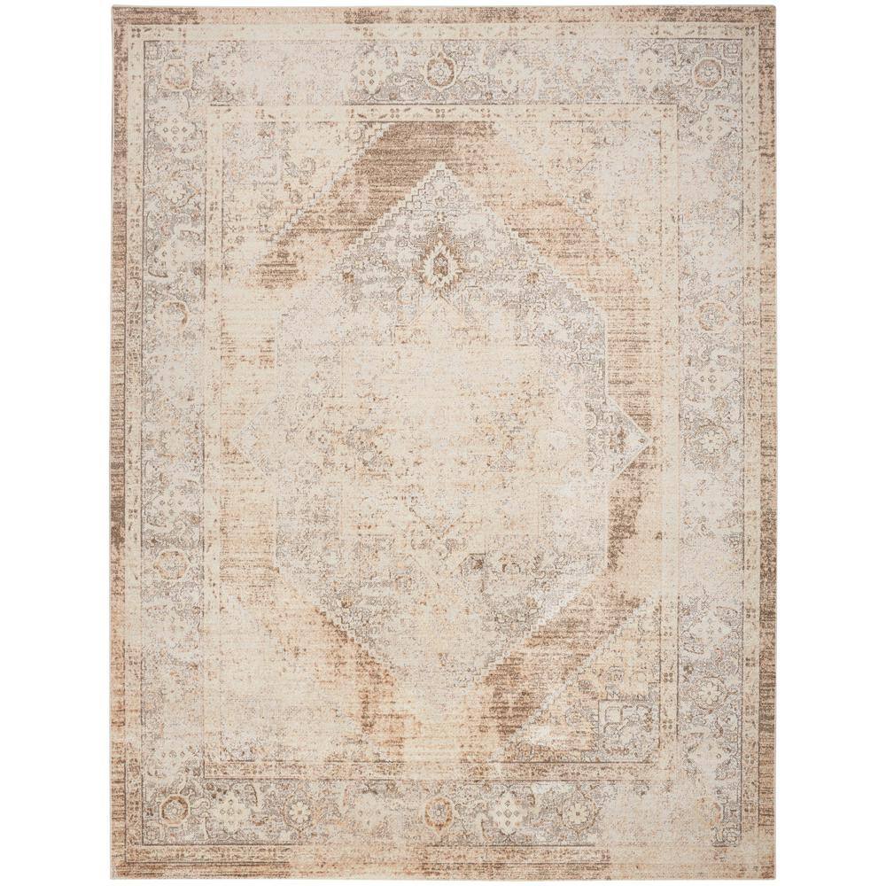 Beige Medallion Washable Synthetic Rectangular Area Rug 6'7" x 9'