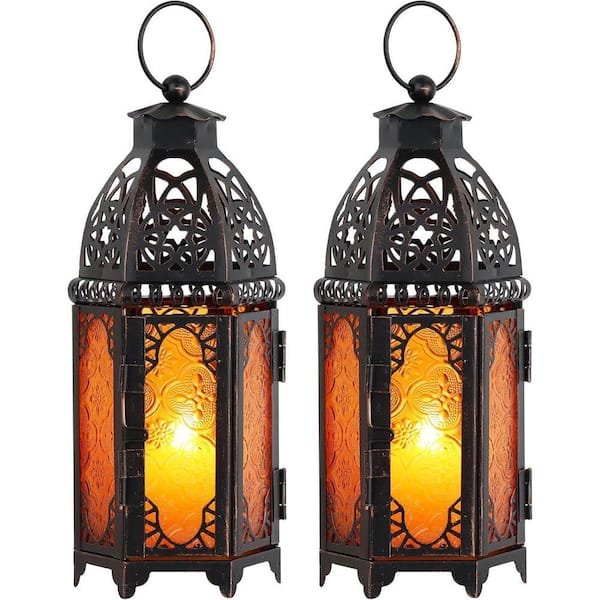 11 in. x 4 in. Black Metal with Glass Panels Vintage Lantern