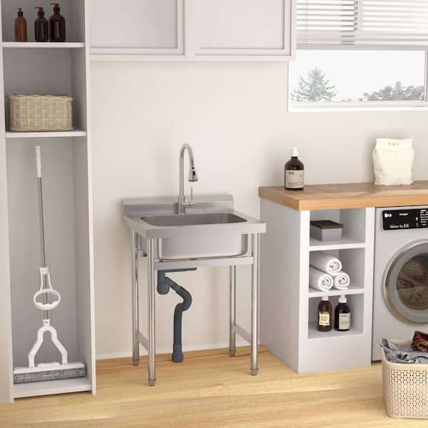 Commercial Triple Compartment Stainless Steel Sink – Freestanding With 15cm Backsplash, Brushed Finish, Adjustable Legs & Rounded Corners, For Laundry, Kitchens, Garages (120x50x80cm)