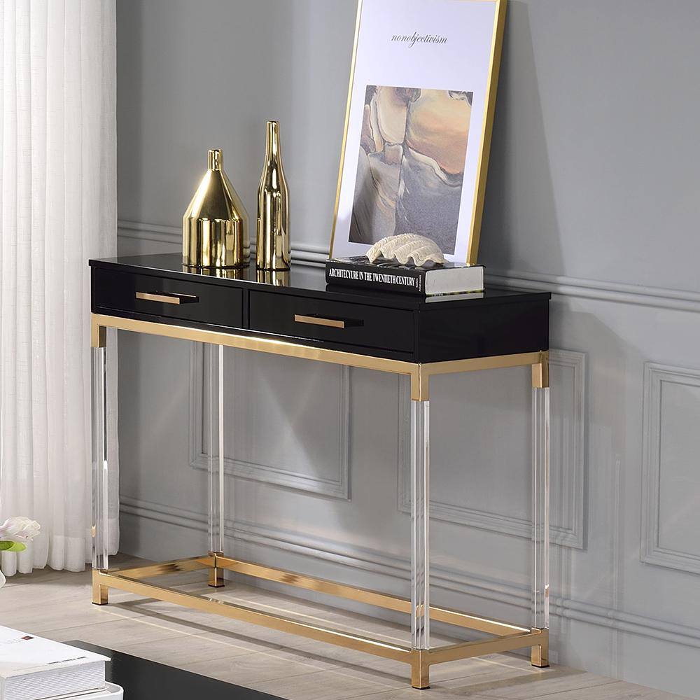 Acme Furniture Adiel 38 in. Rectangle Black and Gold Wood Top Console Table