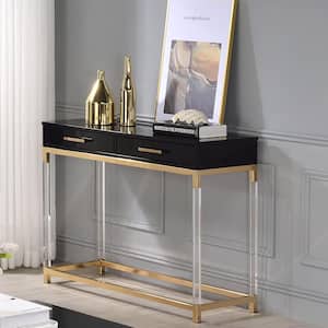 Adiel 38 in. Rectangle Black and Gold Wood Top Console Table