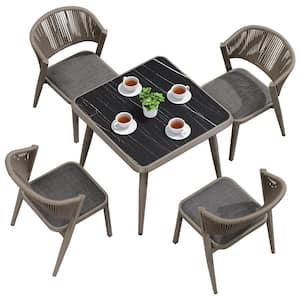 5-Piece All-Weather Wicker Outdoor Dining Set with All Aluminum Frame and Cushions for Lawn Garden Backyard Deck