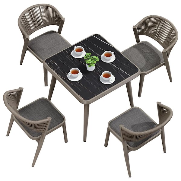 5-Piece All-Weather Wicker Outdoor Dining Set with All Aluminum Frame and Cushions for Lawn Garden Backyard Deck