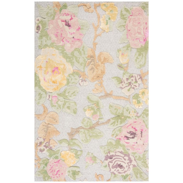 Glamour 5 ft. x 8 ft. Pink/Gray High-Low Floral Area Rug