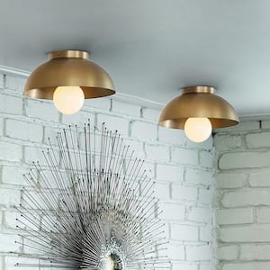 Stu 11.0 in. 1-Light Lacquered Brass Flush Mount