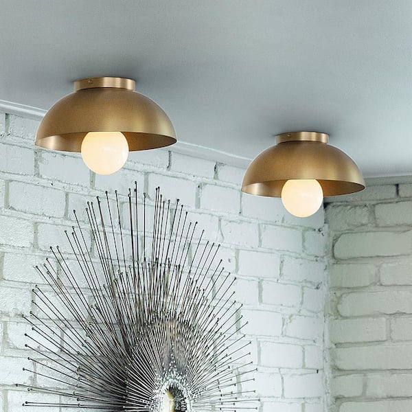 Stu 11.0 in. 1-Light Lacquered Brass Flush Mount