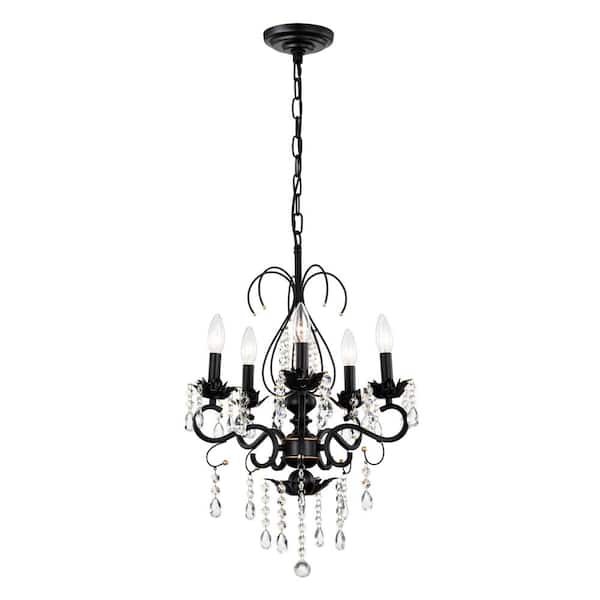 bessten Palamedes 5 Lights Matte Black Classic Vintage Crystal Candle Chandelier with No Include Bulb