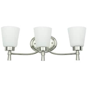 3-Light Brushed Nickel Vanity Light with Frosted Opal Glass Shade