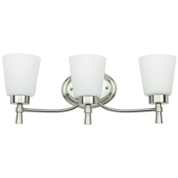 Pia Ricco 3-Light Brushed Nickel Vanity Light with Frosted Opal Glass Shade