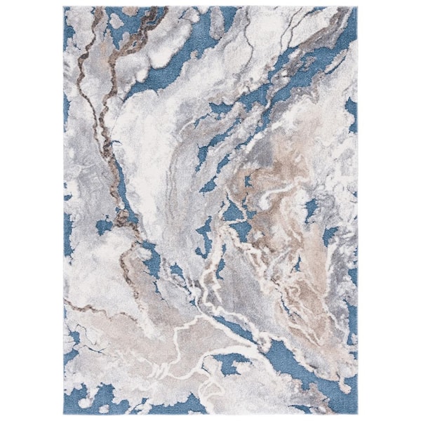 Cyrus Shag 7 ft. x 9 ft. Blue/Beige Marble Abstract Area Rug