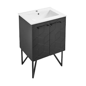 Annecy 24 in. W Bath Vanity in Phantom Black with Ceramic Vanity Top in Glossy White with White Basin