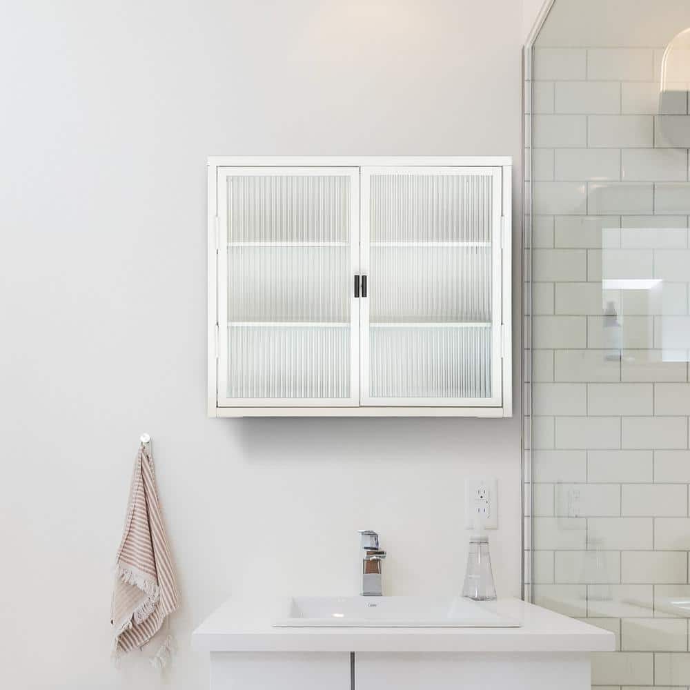 White Double Glass Door Pantry Organizer with Detachable Shelves