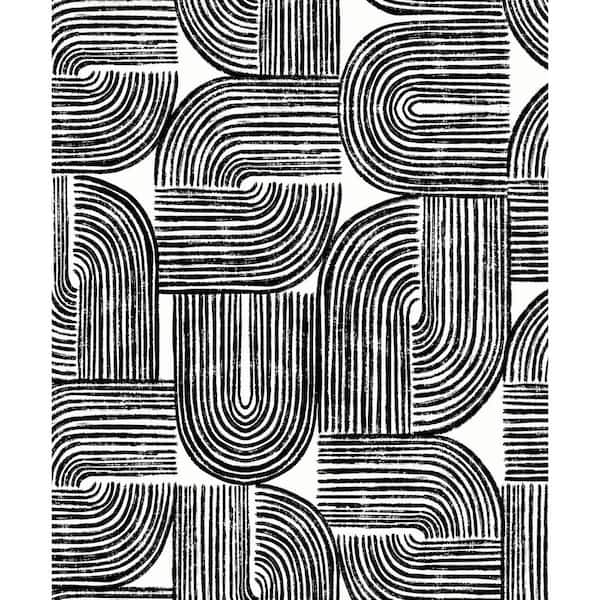 57.5 sq. ft. Off-White and Onyx Piper Geometric Unpasted Nonwoven Paper Wallpaper Roll