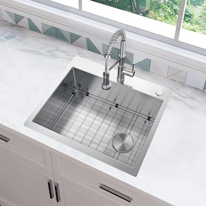 Professional Zero Radius 27 in. Drop-In Single Bowl 16 Gauge Stainless Steel Kitchen Sink with Accessories