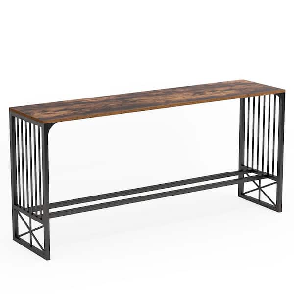 TRIBESIGNS WAY TO ORIGIN Tabor 70.9 inch Rectangle Wooden Industrial Rustic Brown Extra Long Console Table with Sturdy Metal Frame
