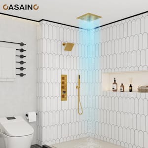 Digital Display 3 Function Single Handle 1-Spray Thermostatic Dual Shower Faucet 1.8GPM with LED & Music in Brushed Gold