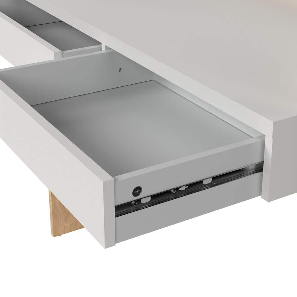 Compact White and Hickory Wood Writing Desk with Drawers