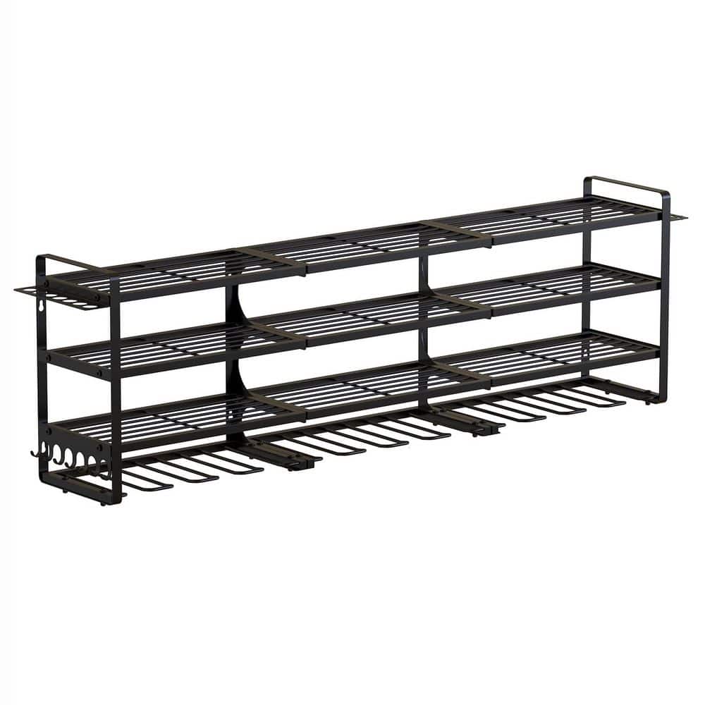 48.43 in. Black Metal Wall Rack with Hooks and 4 Shelves Heavy Duty Power Tool Organizer for Garage Workshop price history on PriceWatchPro