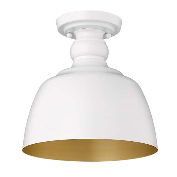 Golden Lighting Holmes 9 in. 1-Light Matte White Flush Mount with Matte White Shade
