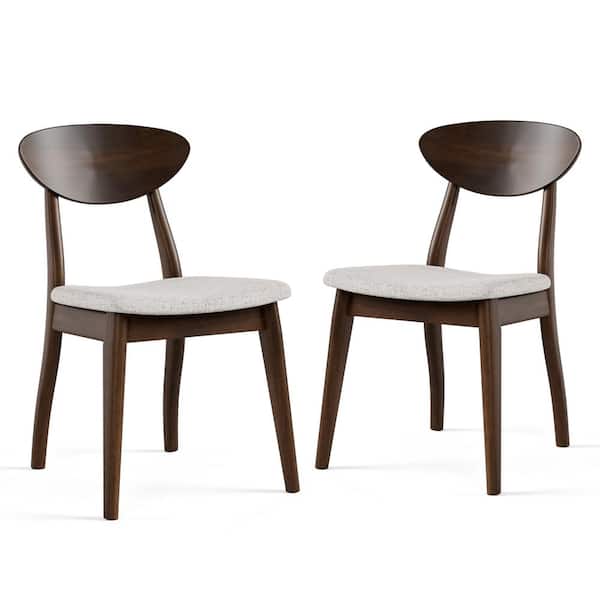Shelun V Rich Walnut Fabric Upholstered Dining Chairs with Curved Backrest (Set of 2)