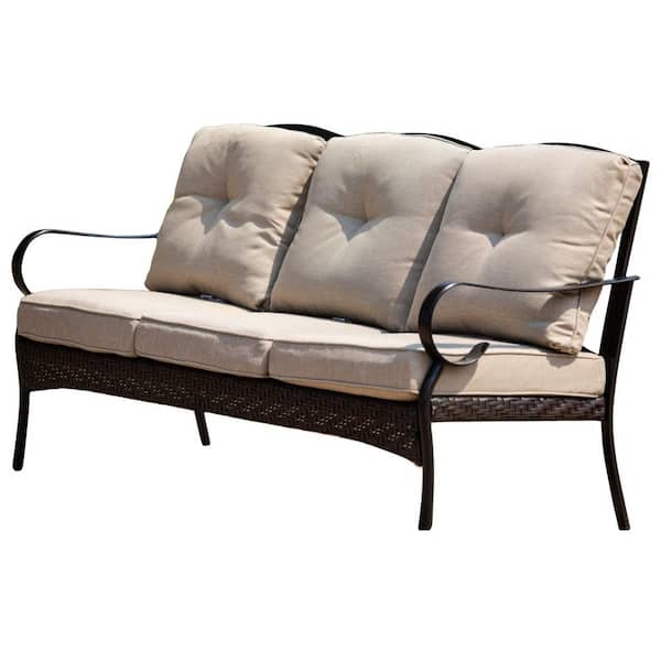 Leticia 1-Piece Steel Wicker Outdoor 3-Seat Couch with Beige Cushions