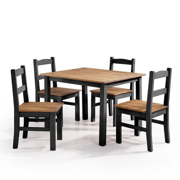 Manhattan Comfort York 5-Piece Black Wash Solid Wood Dining Set with 1-Table and 4-Chairs