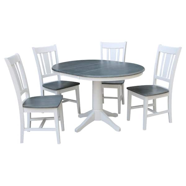 International Concepts Olivia 5-Piece 36 in. White/Heather Gray Extendable Solid Wood Dining Set with San Remo Chairs