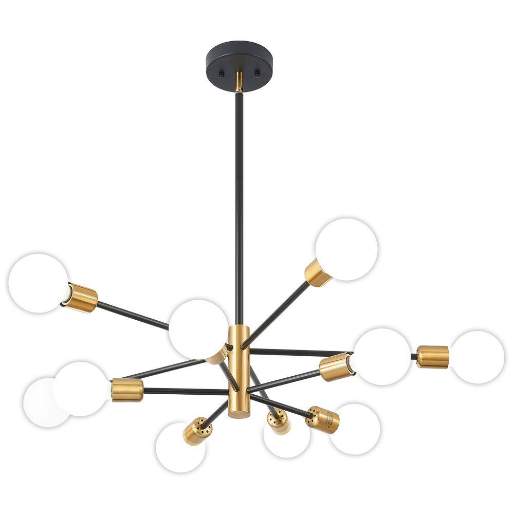 Deyidn Modern 10-Light Black and Gold Sputnik Chandelier Ceiling Light ...