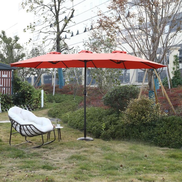 BTMWAY 14.8 ft. x 8.8 ft. Market Double-Sided Outdoor Patio Umbrella Rectangular Large with Crank in Orange