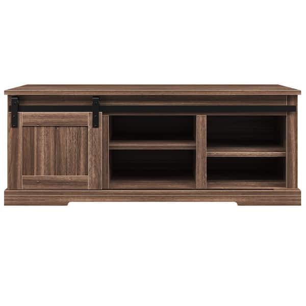 Asucoora Liberty Brown Storage Bench with Sliding Barn Door (46.7 in. W x 18 in. H x 15.5 in. D)