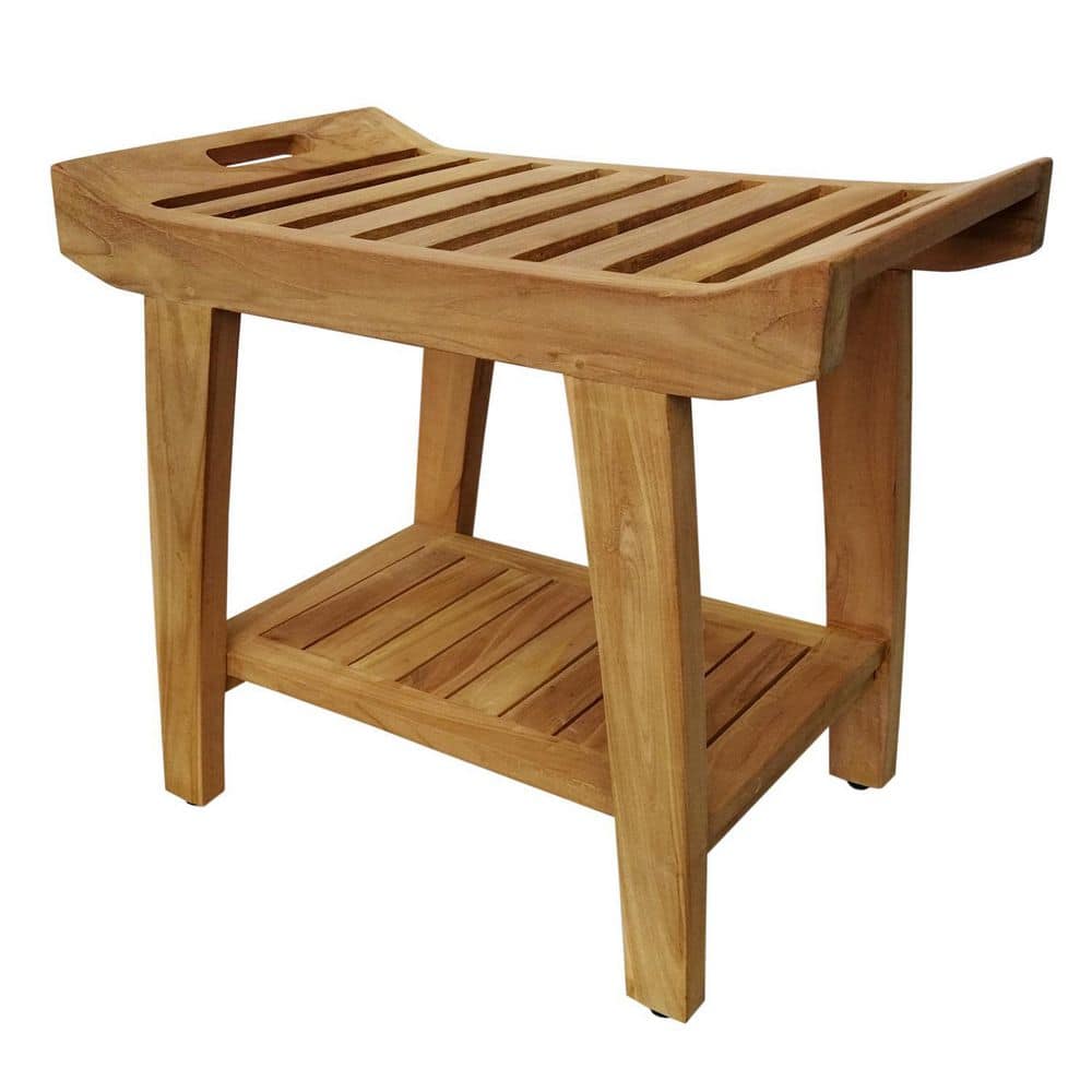D-Art Collection Teak Ramiroya Shower Bench 19.5 in. H x 22 in. W x 14.25 i