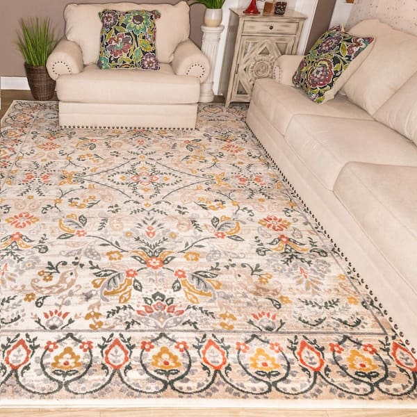 Jacinda Tan 8 ft. x 10 ft. Floral Paisley Rustic Polypropylene Area Rug
