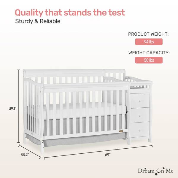 Dream On Me Brody White 5-in-1 Convertible Crib with Changer 620-W