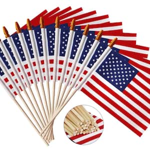 4 in. x 6 in. USA Wooden Stick Handheld American Flag with Kid Safe Golden Spear Top