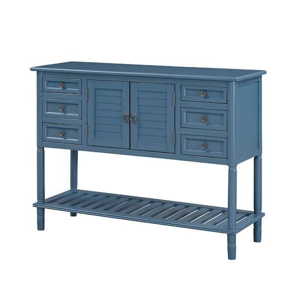 Tileon 45.2 in. W x 14.8 in. D x 34.2 in. H in Navy Wood Ready to Assemble Floor Kitchen Cabinet with 6-Drawer & Slat Shelf