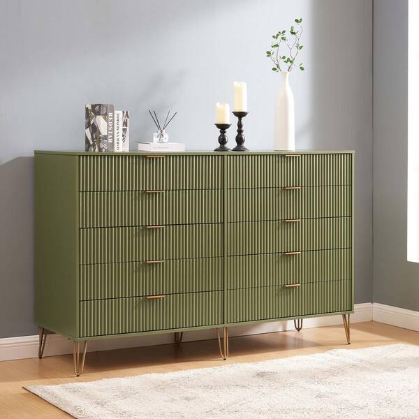 Manhattan Comfort DUMBO Modern 10-Drawer Double Tall Dresser in Olive Green Manhattan Comfort DUMBO Modern 10-Drawer Double Tall Dresser in Olive Green