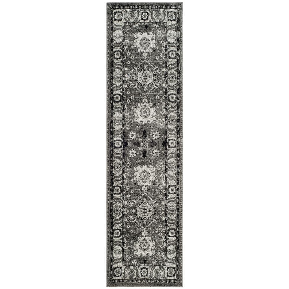 Gray Floral Synthetic Easy Care Runner Rug