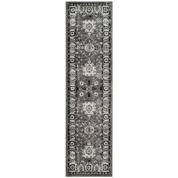 SAFAVIEH Vintage Hamadan Gray/Black 2 ft. x 6 ft. Vintage Floral Runner Rug