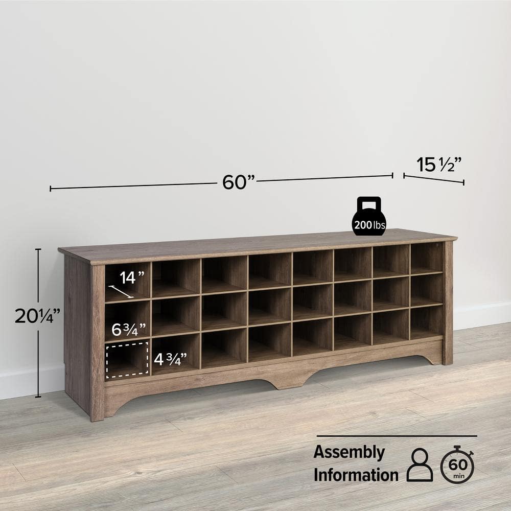 Drifted Gray Laminated Entryway Shoe Storage Cubby Bench