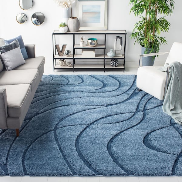 Florida Shag 11 ft. x 15 ft. Light Blue/Blue Solid Color Area Rug