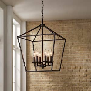 Weyburn 6-Light Bronze Farmhouse Chandelier Light Fixture with Caged Metal Shade