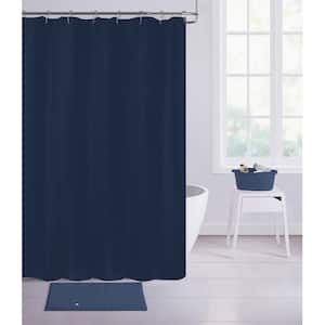 Imperial 70 in. x 72 in. Navy 100% Cotton Waffle Shower Curtain