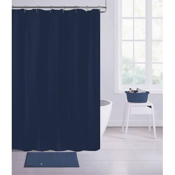 Dainty Home Imperial 70 in. x 72 in. Navy 100% Cotton Waffle Shower Curtain